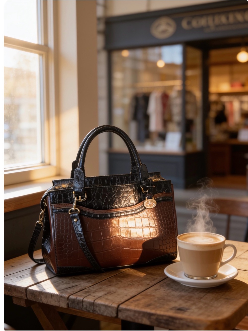 Brahmin Burgundy and Dark Brown Croc-Trim Satchel